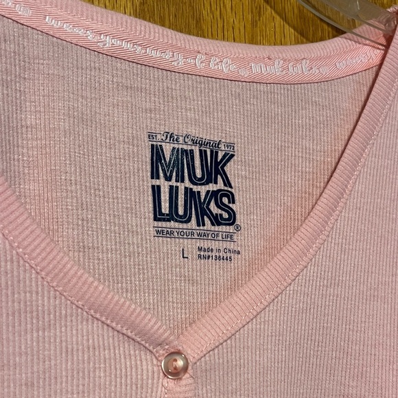 Muk Luks Pink Button-Up Pajama Top - Picture 2 of 8